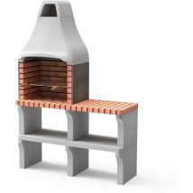 Movelar - Barbecue préfabriqué à bois et charbon de bois Modèle New Iberia Plus xl 1 support latéral (Gris, Orange - 128 x 47 x 190 cm) ref : M00196