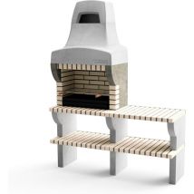 Barbecue en Béton Préfabriqué avec tréteau latéral Bailen Plus 1 (Beige, Gris - 165 x 58 x 58 cm) - Usage Extérieur - Movelar