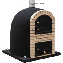 MOVELAR - Four à Bois d'Extérieur en Pierre CALDERA BANDAMA (Noir - 110 x 110 x 140 cm) – Isolation Thermique en Liège et 3 Mantas Céramiques
