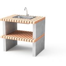 MOVELAR - Module lavabo et robinetterie Albufeira pour Barbecue en Béton Préfabriqué (Gris, orange - 95 x 70 x 70 cm) - Usage Extérieur