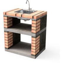Movelar - Módulo Lima lavabo y grifería para Barbacoa de Obra Prefabricada (Gris, naranja - 74 x 53 x 53 cm) - Uso en Exteriores