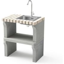 Movelar - Nouveau module Iberia avec tréteau latéral, évier et robinet pour Barbecue en Béton Préfabriqué (Beige, Gris - 70 x 47 x 47 cm) - Usage