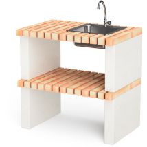 MOVELAR - Tréteau latéral Nazca avec évier et robinet pour Barbecue en Béton Préfabriqué (Blanc, orange - 86,5 x 58 x 58 cm) - Usage Extérieur
