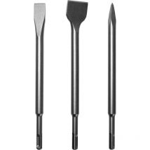Set Burins sds Plus Coffret 3 pièces : Burin Large, Burin Plat, Burin Pointu. Pour enlevement de béton et carrelage de sol et mur. (Burin Large