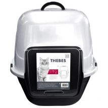 Thebes Maison de toilette - Bac a litiere - 62x53x58 cm - Noir et blanc - Pour chat