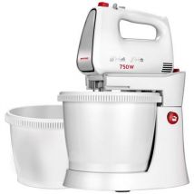 MPM - MMR-22Z Batidora Amasadora Repostería 2 Bol de 3L, 5 Velocidades + Turbo, Bol Giratorio, Accesorios 750W Blanco