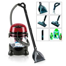 MPM - Vira Lava-aspiradora con Limpiador de Tapiceria para Coche, Humedo Seco, 10L, Profesional, Filtro Dual 2400W Rojo
