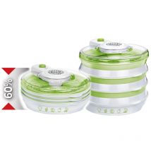 MPM - MSG-06 Deshidratador Alimentos Plegable, 6 Bandejas, 2 Niveles Temperatura, Seca Frutas, Verduras, Carne, sin bpa 400W Blanco/Verde