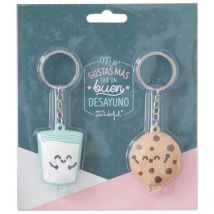 Mr. Wonderful Set di 2 portachiavi Mr.Wonderful Biscotti e Bicchiere Parjasque Son ¡la Leche, Gomma, Multicolore, 5 x 5 x 1 cm