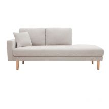 Miliboo - Méridienne scandinave en tissu effet velours texturé beige et bois clair bertille
