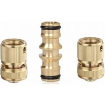 Kit de Réparation de Tuyau 3pcs - 2x Raccord d'Arrosage Rapide en Laiton et Double Connecteur pour Tuyau d'Arrosage