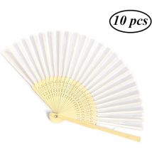 10 Pièces d'Éventails Pliants en Bambou et Tissu Blanc pour Mariage et Décoration