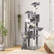 Arbre à Chat, Grand condo Moderne pour grands Chats, Arbre à Chat de 175 cm avec griffoirs recouverts de sisal, Gris Clair