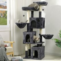 Msmask - Arbre à Chat pour Chats d'intérieur, Tour à Chat avec 2 Plates-Formes et 3 grottes à Chat, Arbre d'escalade Stable, Gris Foncé