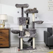 Msmask - Arbre à chat stable de 153 cm, grand arbre à chat pour grands chats - Avec grande grotte, troncs en sisal naturel, Gris Clair