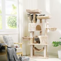 Msmask - Arbre À Chat Stable De 153 Cm, Grand Arbre À Chat Pour Grands Chats - Avec Grande Grotte, Troncs En Sisal Naturel, Beige
