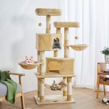 Msmask - Arbre à Chat Stable à Plusieurs Niveaux pour grands Chats avec Grande Grotte, 145 cm, Beige