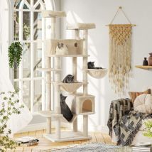 Grand Arbre à Chat, xxl de 193 cm de Haut, pour grands Chats Stable avec 2 niches, 2 Plateformes, hamac, Arbre à Chat à Plusieurs Niveaux, Beige