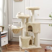 Msmask - Grand Arbre À Chat Stable Avec Grand Griffoir En Sisal, 2 Grandes Plateformes D'Observation, Beige