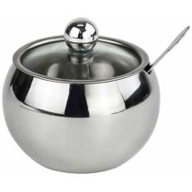Sucrier En Acier Inoxydable Avec Couvercle Et Cuillère En Verre Transparent, Pot À Épices Pour Thé Au Sucre Salé