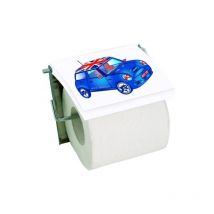 MSV - Porte Rouleau Papier Wc Mural mdf & Inox Voiture Bleu