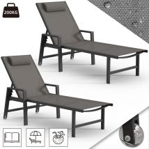2x Sonnenliege Aluminium Gartenliege 200KG & Rollen wetterfest Relaxliege Anthrazit Teslin Klappliege Camping - Mucola