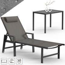 1x Sonnenliege und Gartentisch Aluminium Gartenliege 200KG & Rollen wetterfest Teslin Klappliege Camping Terrassentisch - Mucola