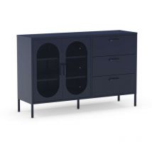 Mueble aparador 2 puertas 2 cajones modelo Dora acabado metal azul, 140cm(ancho) 90cm(alto) 40cm (largo)