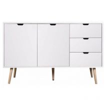 Mueble aparador Md-Tiano 2 puertas, 3 cajones acabado blanco, 120cm(ancho) 75cm(altura) 39cm(fondo)