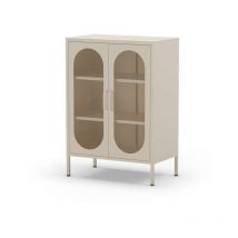 Mkric - Mueble auxiliar 2 puertas abatibles modelo Dora acabado metal crema. 100cm(alto) 70cm (ancho) 40cm(prof.)