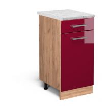 Mueble bajo de cocina R-Line, Rojo Burdeos alto brillo, 40 cm et Mármol Vicco