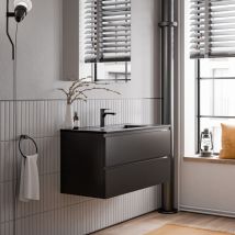 Mueble bajo lavabo ava 100cm con lavabo de cerámica - color a elegir:Black matt, Matt black - Bernstein