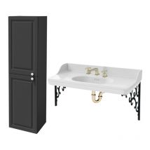 Jacob Delafon - Cléo 1889 Pack lavabo de pared 3 orificios + columna izquierda + mezclador de cruceta dorado + sifón dorado