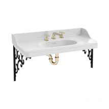Jacob Delafon - Cléo 1889 Pack lavabo suspendido 3 orificios sobre encimera + mezclador de cruceta dorado + sifón dorado