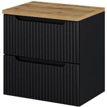 [en.casa] - Mueble bajo lavabo Newport de pared con 2 cajones mdf 60x60x40 cm - Negro/Roble
