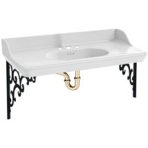 Jacob Delafon - Mueble bajo lavabo suspendido 3 huecos Cléo 1889 con soportes de metal negro + sifón dorado