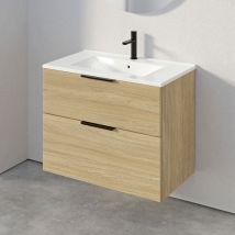 Mueble bajo tim 80cm con lavabo - color a elegir:2x wall-hung cabinet flexible, Roble Gris Niebla, Matt black - Bernstein