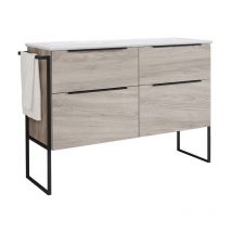 Jysan - Mueble Baño al Suelo con Lavabo Cerámico 2 cajones con Cierre Amortiguado y Organizador 120cm (2 Senos) Pino Gris