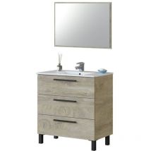 Arkitmobel - Mueble de Baño Nubis Estilo Natural en Color Roble Alaska con 3 Cajones y Espejo 80x86x45 cm (Sin Lavabo)