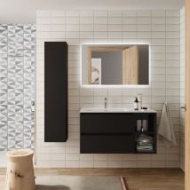 Salgar - Mueble Baño Bequia 100cm y coqueta Derecha y lavabo Negro 100x45x56