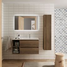 Salgar - Mueble Baño Bequia 90cm y coqueta Izq y lavabo Nogal 90x45x56