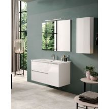 Jysan - Mueble Baño Suspendido con Lavabo Cerámico 2 cajones y Puerta Lateral con Cierre Amortiguado y Organizador 70 cm Blanco Brillo Tirador Cromo