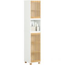 Mueble Columna de Baño con 1 Compartimiento Armario Alto para Baño Estanterías de Baño con 2 Puertas y 5 Estantes 33 x 33 x 165 cm Blanco BZR127-W