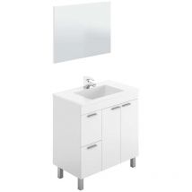 FRS - Mueble con lavabo cerámico y espejo Marta en acabado blanco. 80 cm(alto)80 cm(ancho)45 cm(largo)