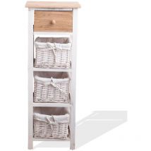 Mueble d'appoint Commode 4 Tiroirs Bois Osier Blanc Beige 85x31x27