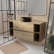 Mueble de Baño 120 cm timber - Decoración Roble - 2 Cajones - Lavabo Negro