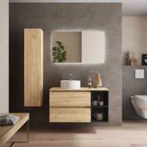 Mueble baño Bequia 90 cm Roble y coqueta Negro con Lavabo