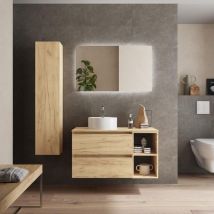 Salgar - Mueble baño Bequia 90 cm y coqueta Roble con Lavabo