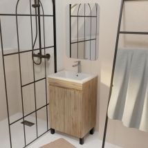 Mueble de Baño 50cm Deco Roble Natural - Lavabo Blanco y Espejo 50x70