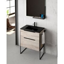 Jysan - Mueble de Baño Al Suelo con Lavabo Cerámico Negro 2 cajones con Cierre Amortiguado y Organizador 100 cm Pino Gris Tirador Negro